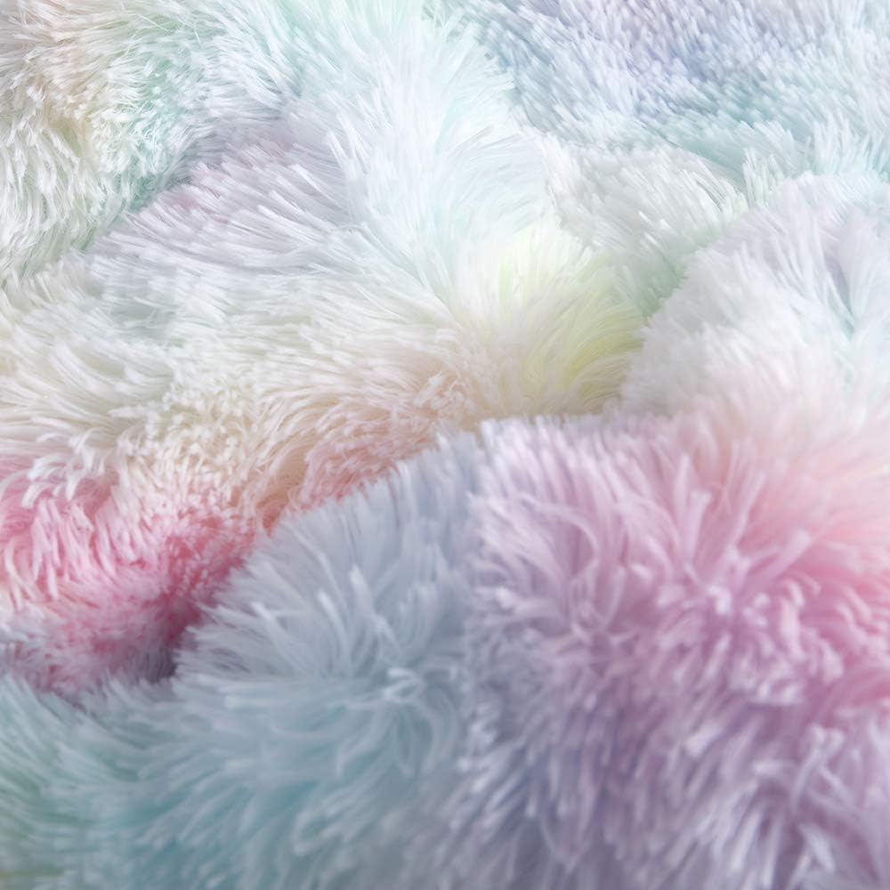Wajade Faux Fur Rainbow Comforter Set - 3PC Fluffy Shaggy Bedding