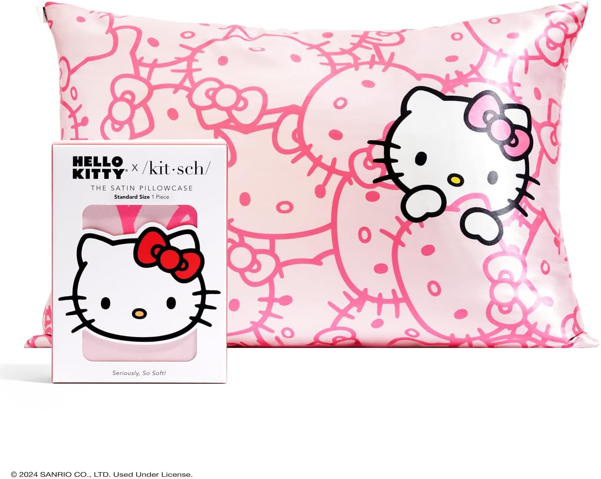 Kitsch x Hello Kitty Pink Kitty Faces Satin Pillowcase