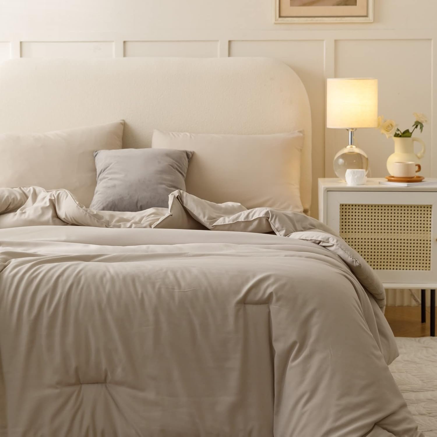 ROSGONIA Oatmeal King Comforter Set 3pcs