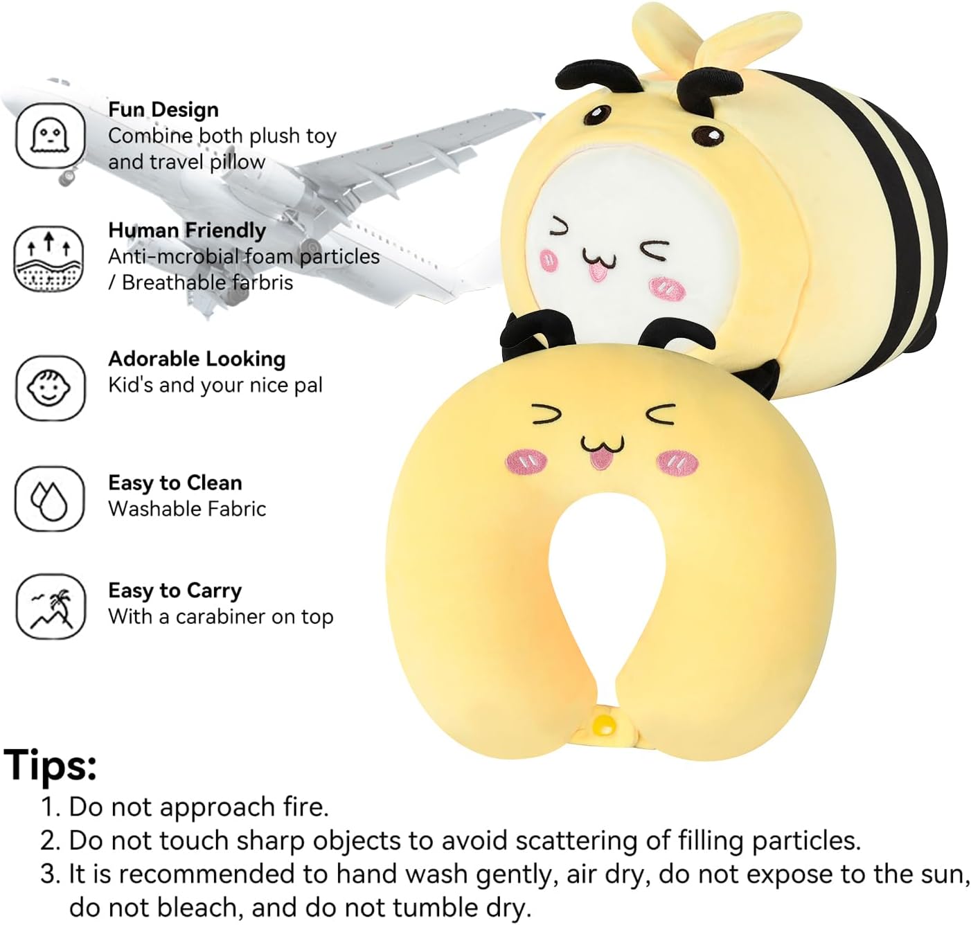 Yellow Bee Kids Travel Pillow - 2-in-1 Neck Sleep Support