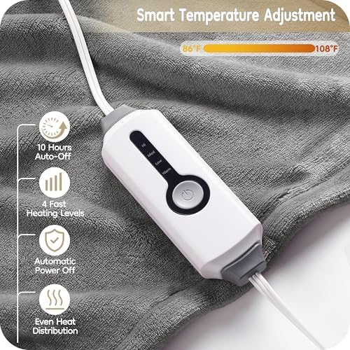 LaffyLo 72 x 84 Electric Heated Blanket - Light Grey