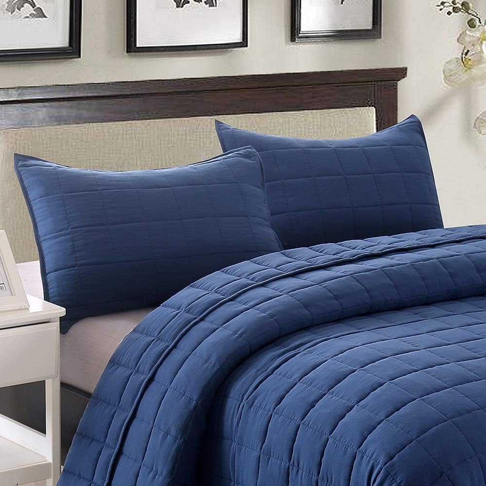 EMME Navy Blue Reversible Twin Quilt Set 1