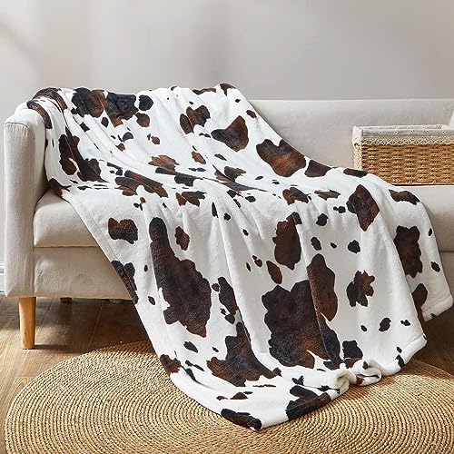 Cozy Bliss Cow Print Throw Blanket 50x60 Non Shedding Warm Super Soft 330GSM