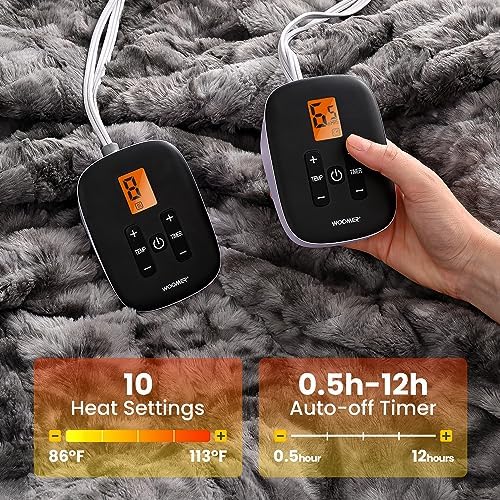 WOOMER Heated Blanket King Size with Faux Fur Sherpa