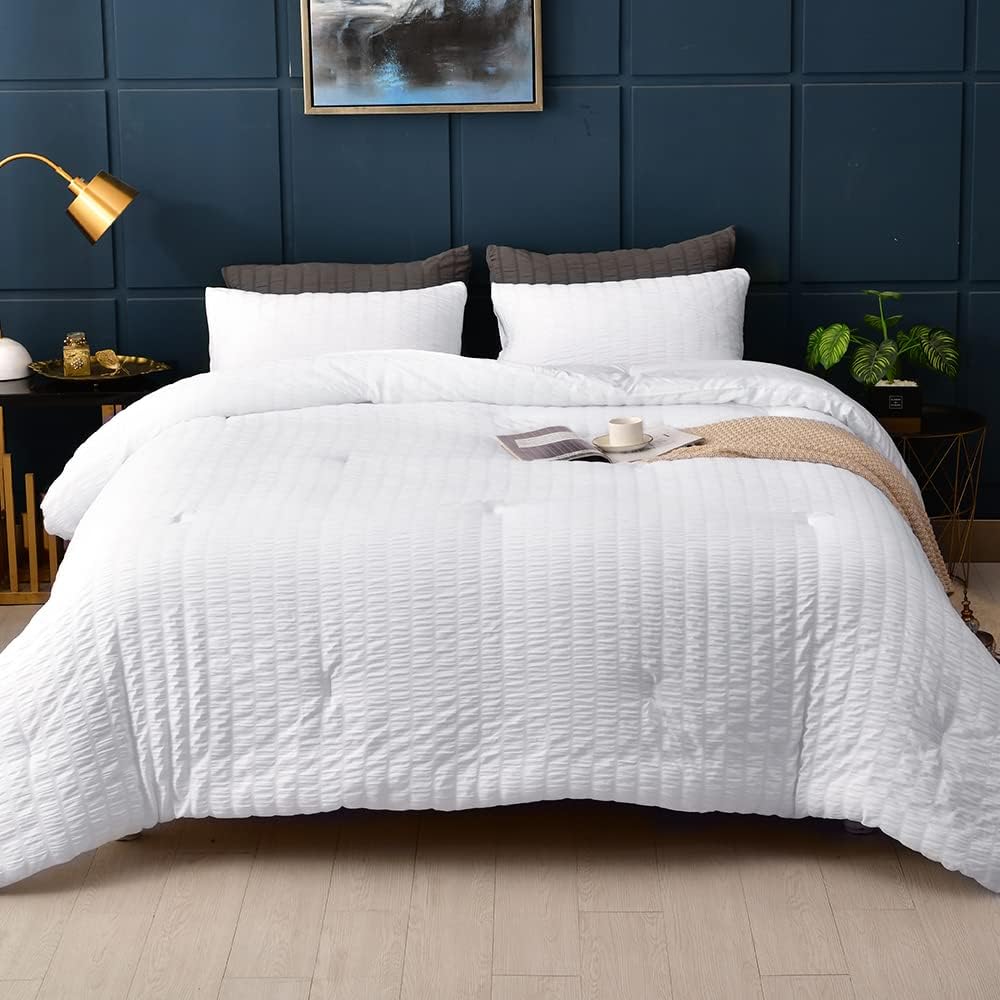 AveLom Seersucker Comforter Set Queen 90x90 3 Piece