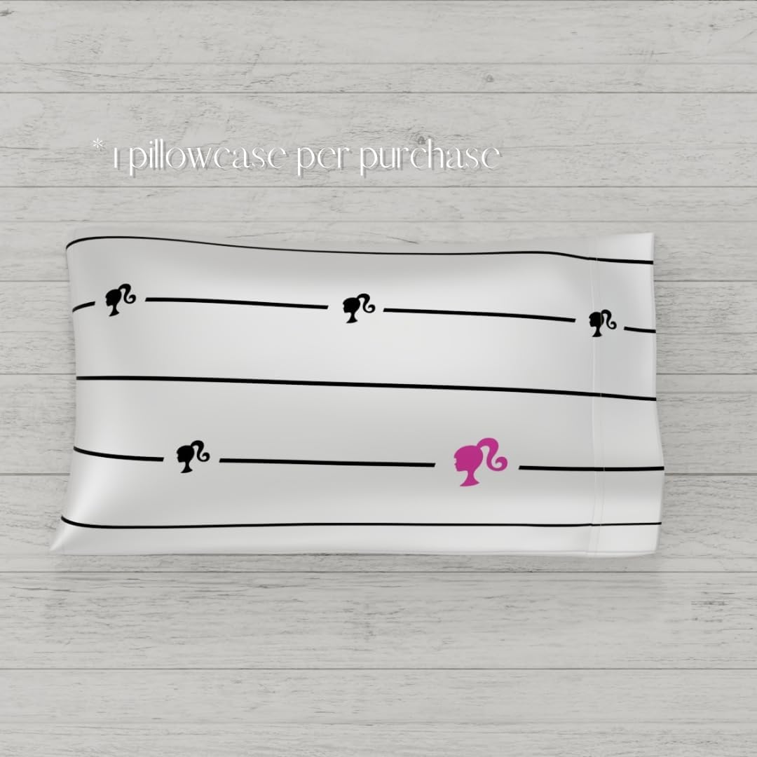 Franco Collectibles Barbie Black White Striped Pillowcase 20x30