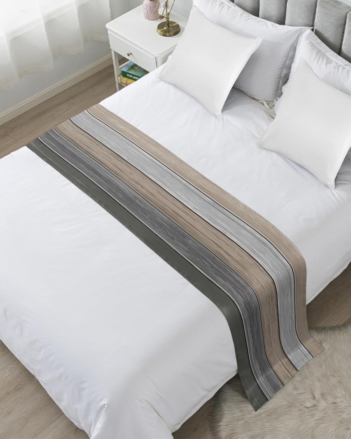 Litter Star King Bed Runner Farmhouse Gradient Gray Wood Grain Bedding Scarf