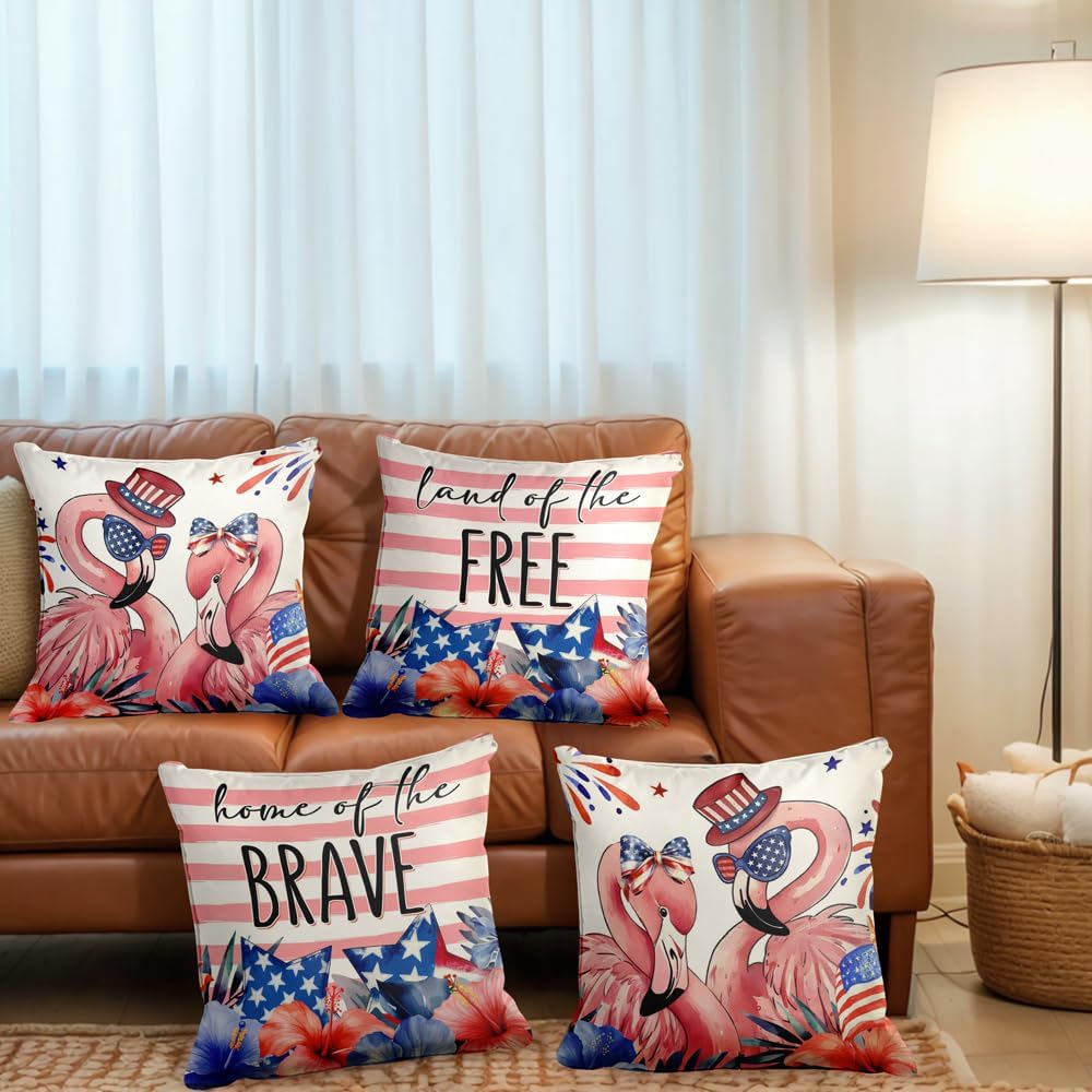 Lofaris Patriotic Flamingo Throw Pillow Covers Set of 4 1