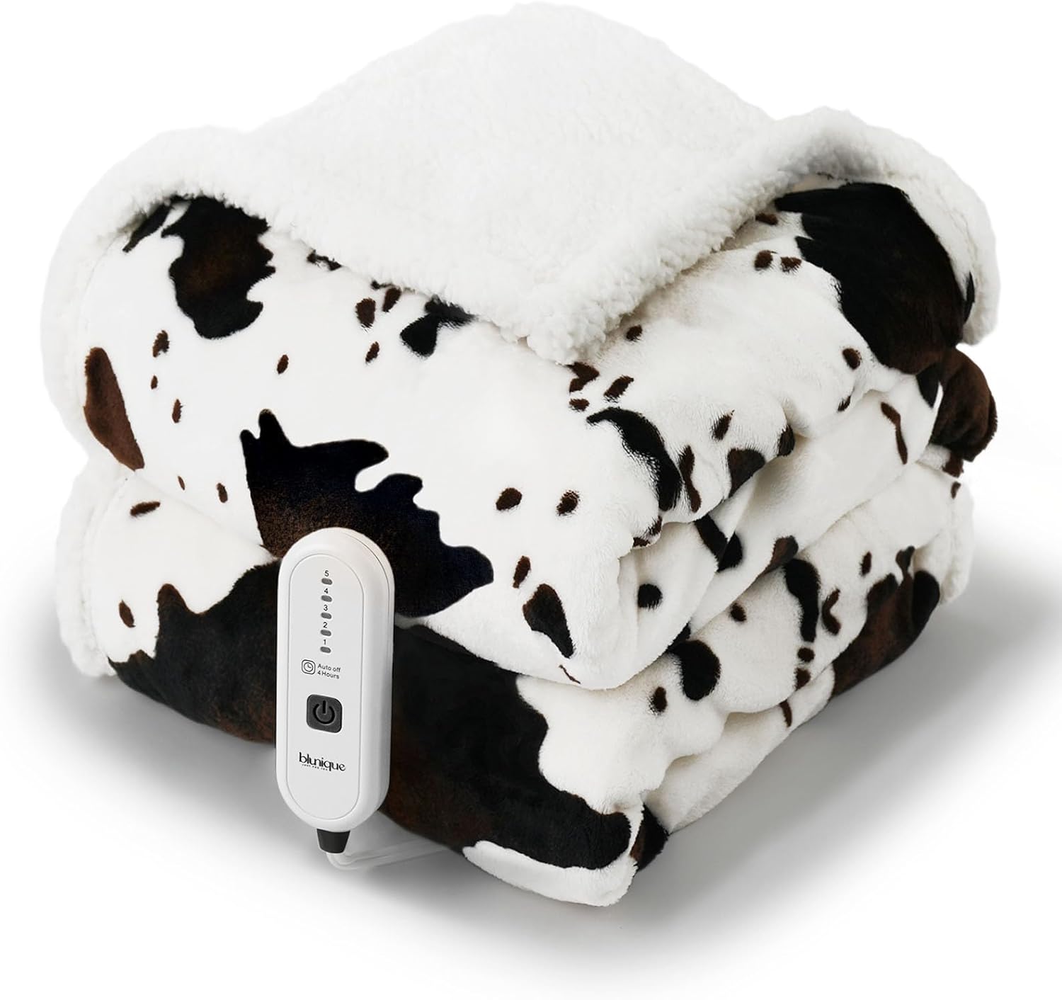 Blunique Cow Print Heated Throw Blanket with 5 Heat Levels