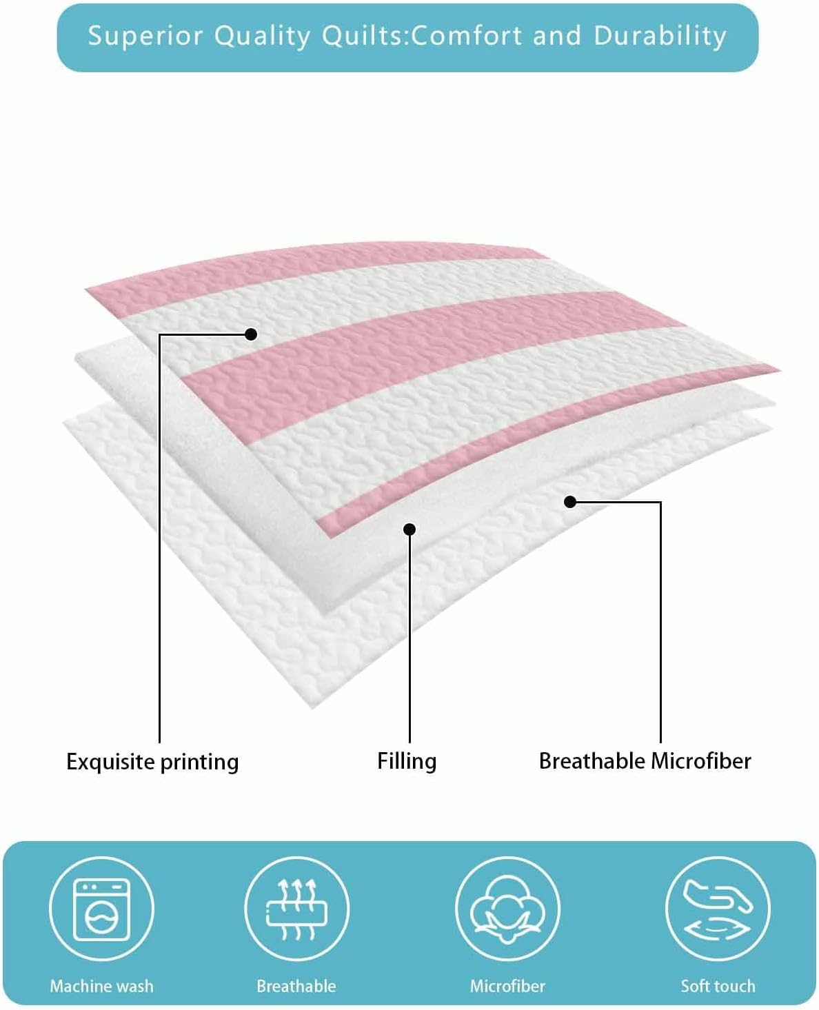 TocaHome Summer Quilt Twin XL 68x98 Inch Set with 2 Pillowcases 1