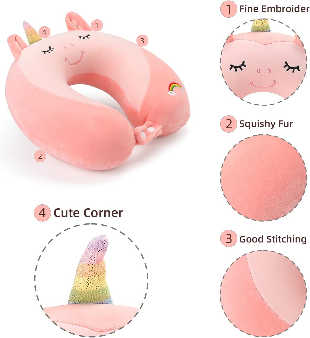 Niuniu Daddy Unicorn Travel Neck Pillow with Memory Foam
