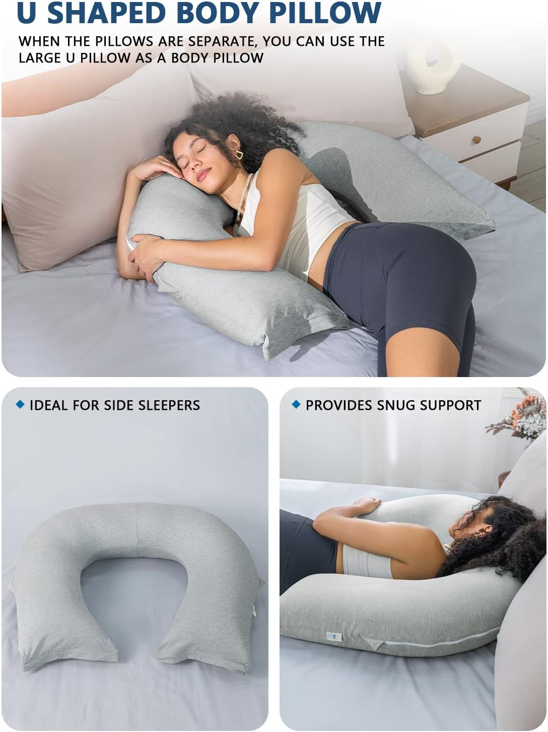 INSEN Reading Pillow Back Support Pillow for Bed Grey Jersey