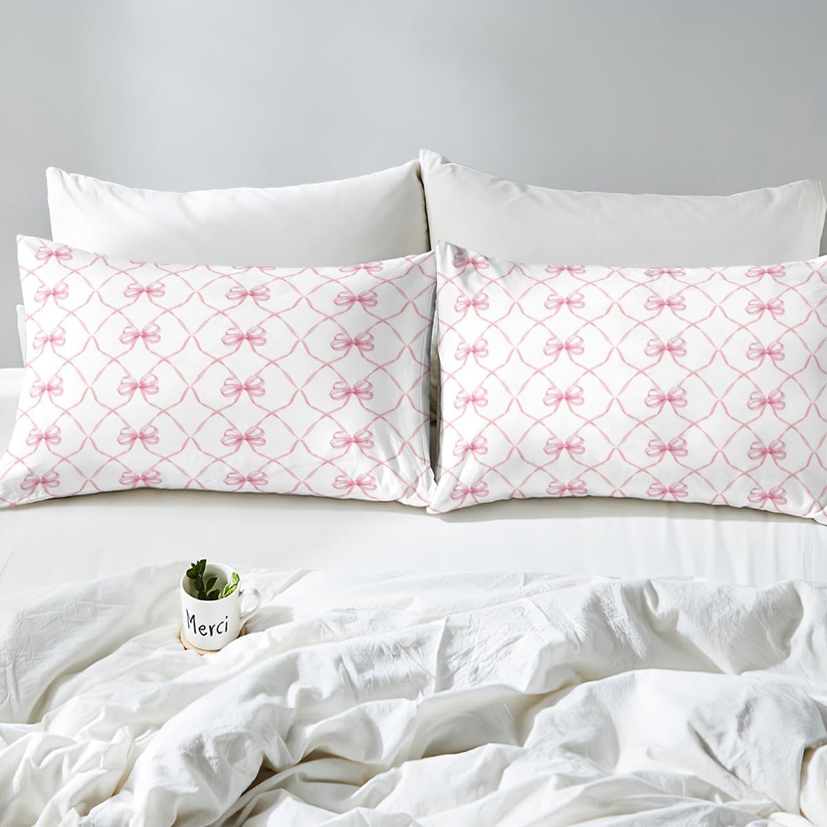 Erosebridal Pink Bow Knot Bed Sheet Set for Kids