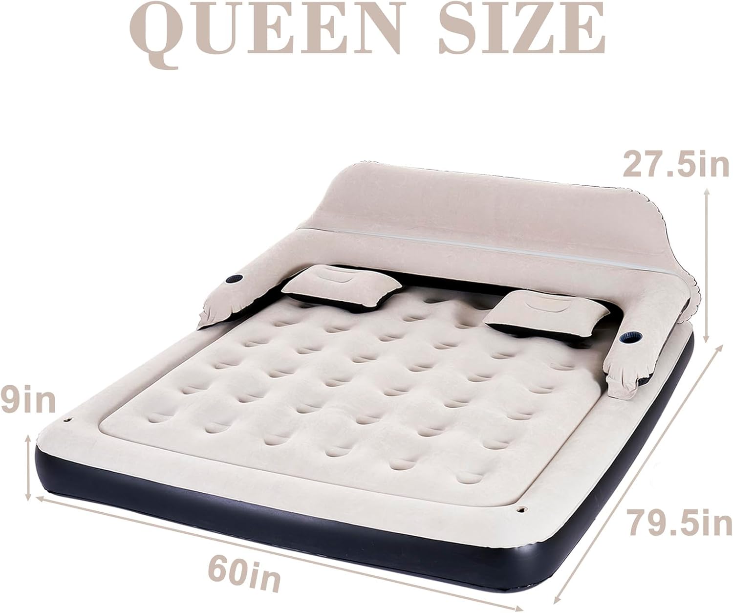 Queen Size Air Mattress with Headboard and Pillows Blow Up Sofabed