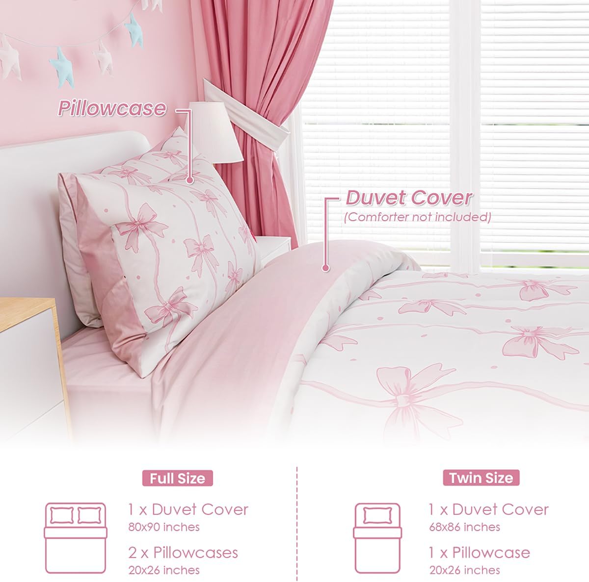 SANDJEST Duvet Cover Set Twin Size Kids Girls Playful Design