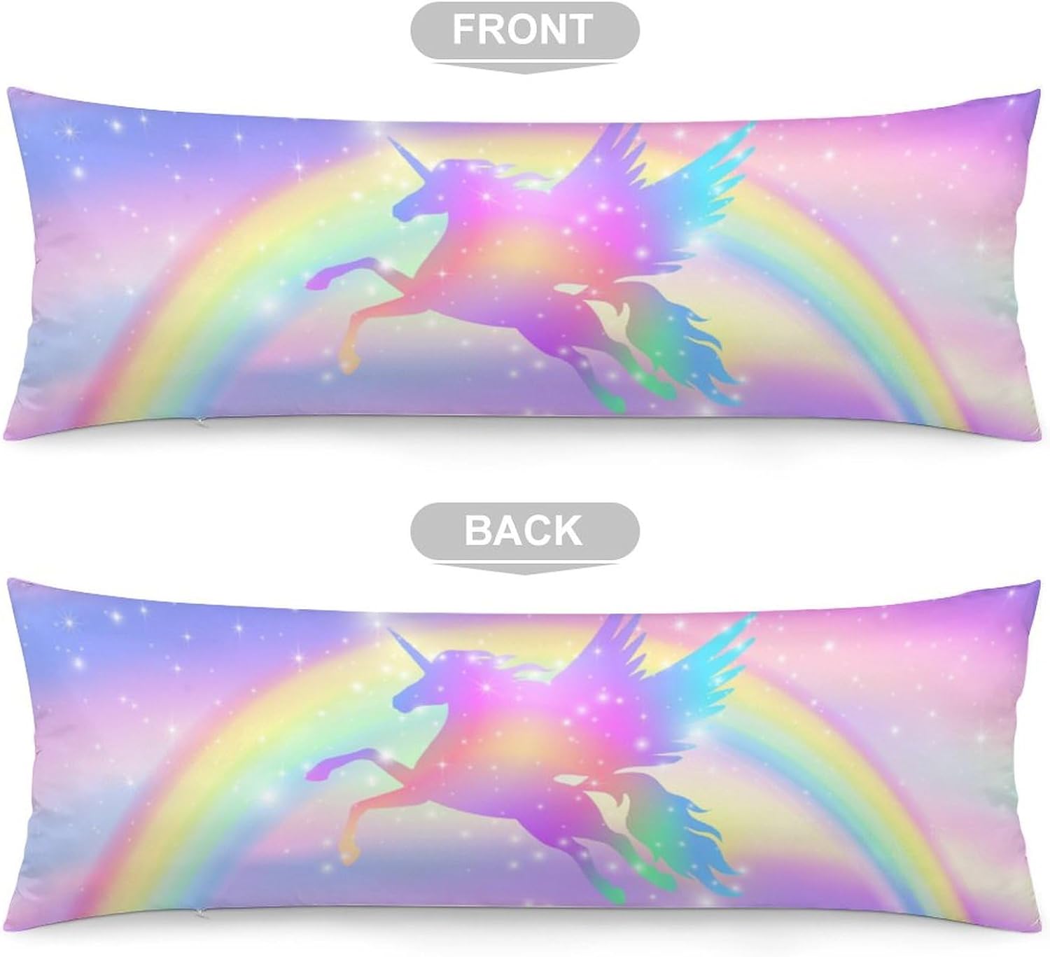 Rainbow Unicorn Stars Body Pillow Cover with Zipper 20x54