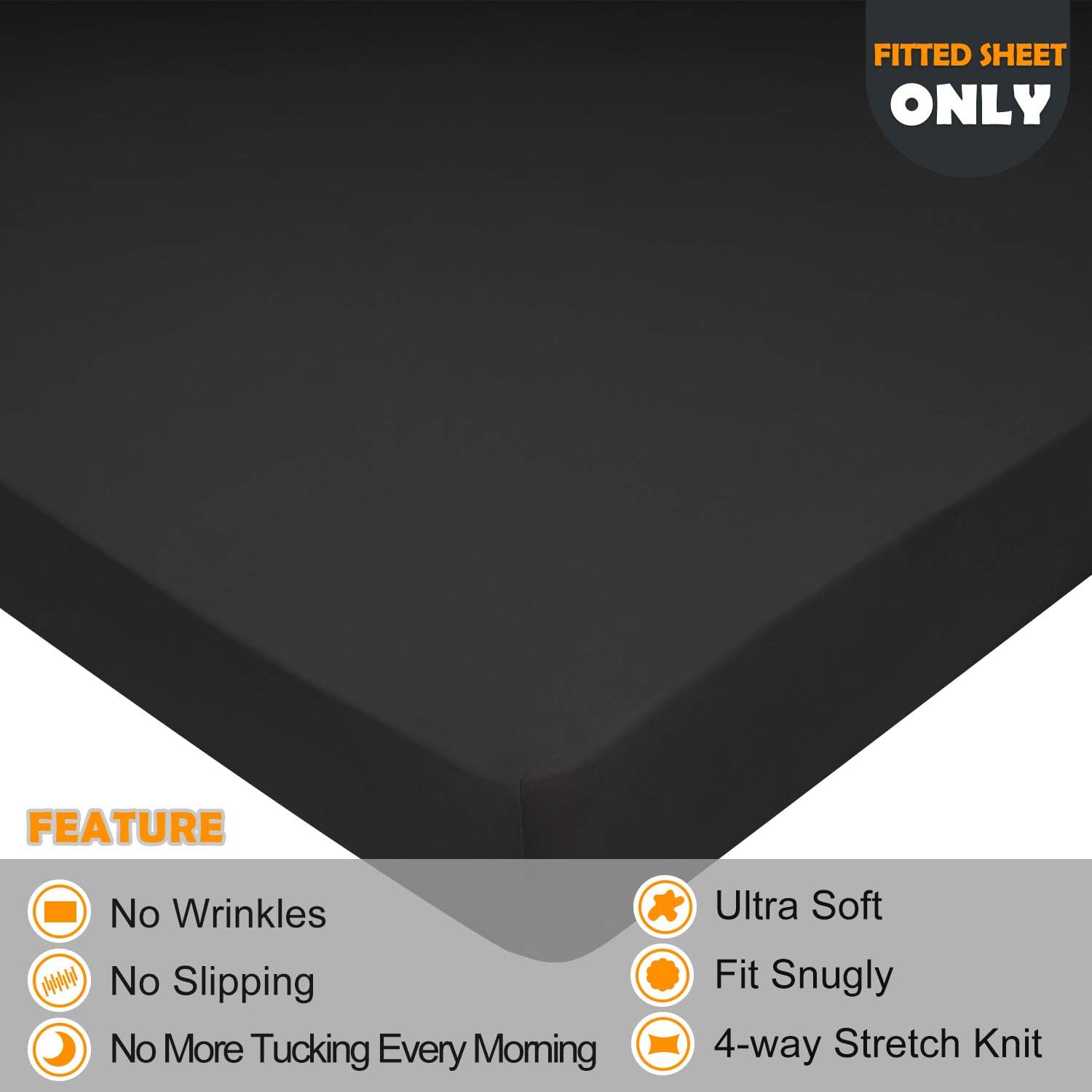Dark Gray Stretch Fitted Sheet for Twin XL Mattress