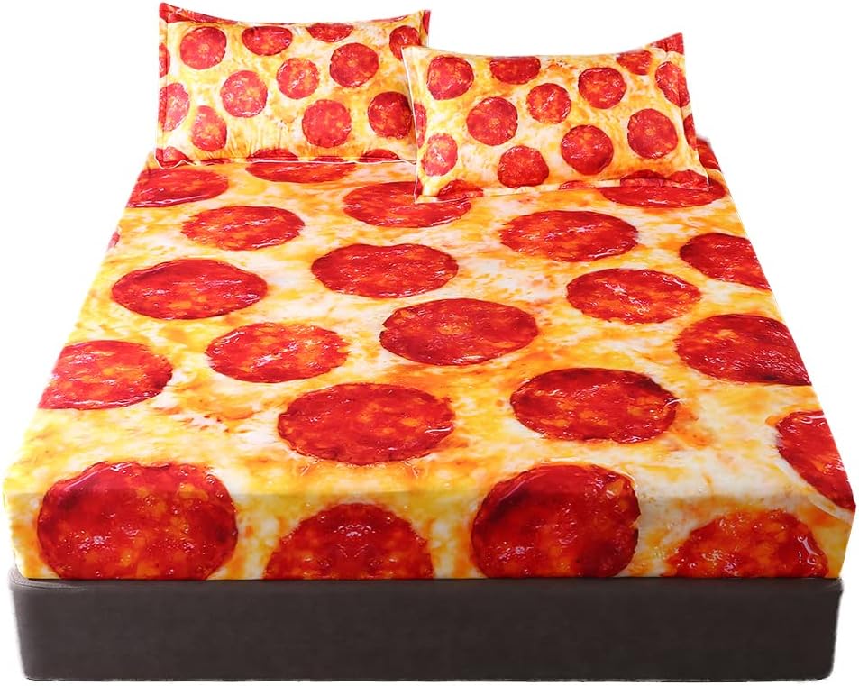 QJMiaofang Kids Funny Pizza Bed Sheet Set 3PCS Queen Size