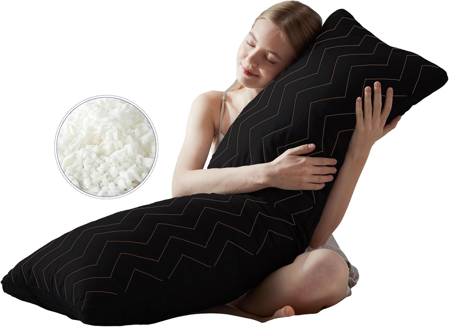 DOWNCOOL Quilted Memory Foam Body Pillow - 20x54 Inch Black