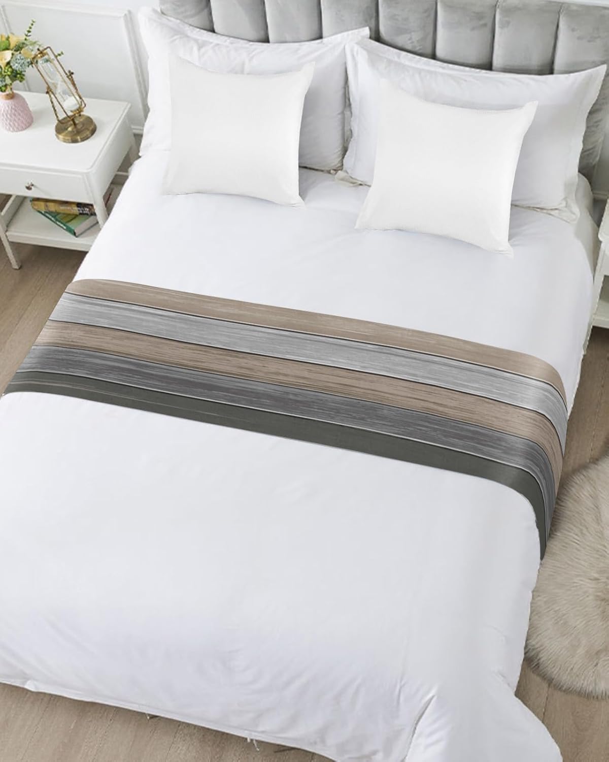 Litter Star King Bed Runner Farmhouse Gradient Gray Wood Grain Bedding Scarf