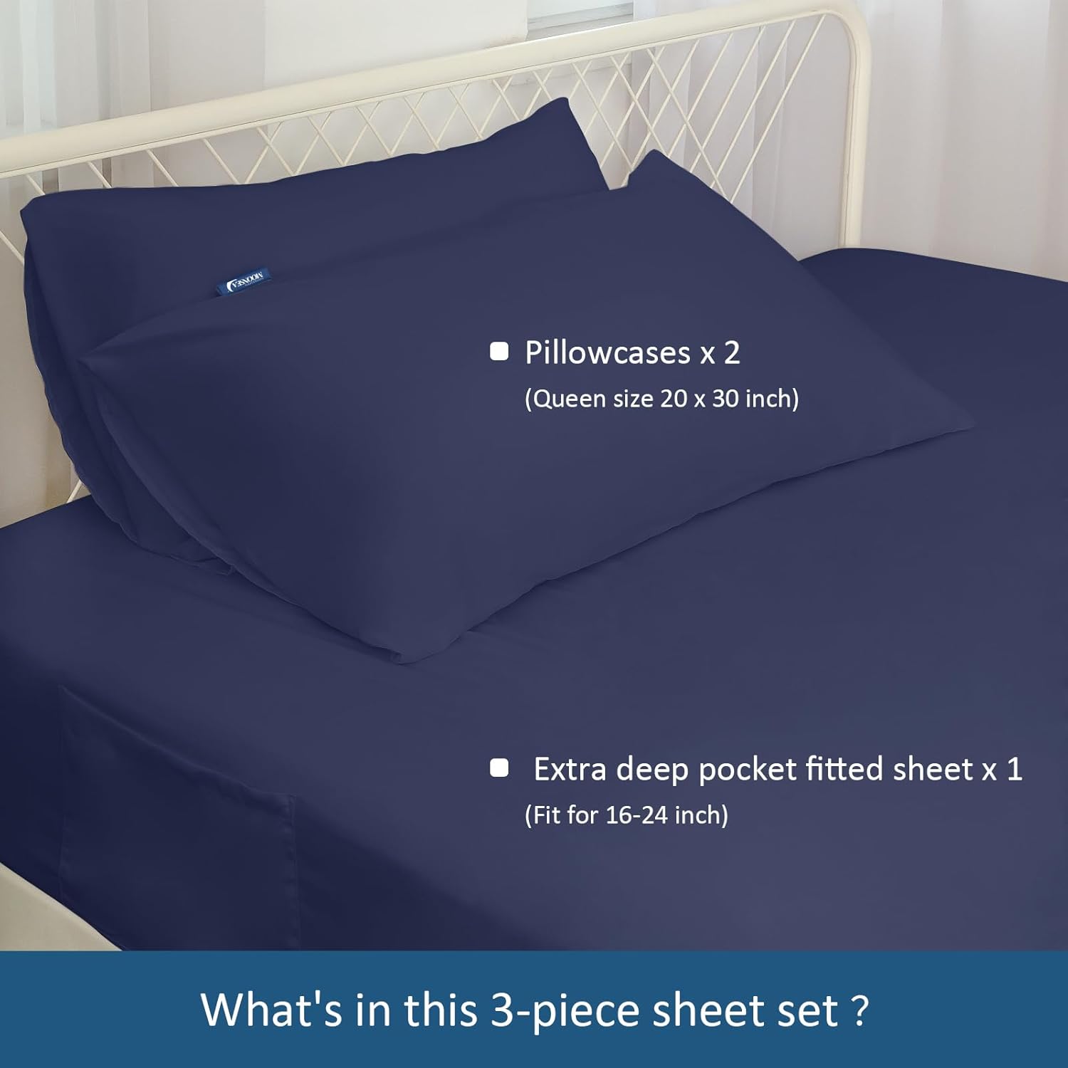 Moonsea Deep Pocket Twin Sheets Set for Kids Air Mattress - Navy Blue