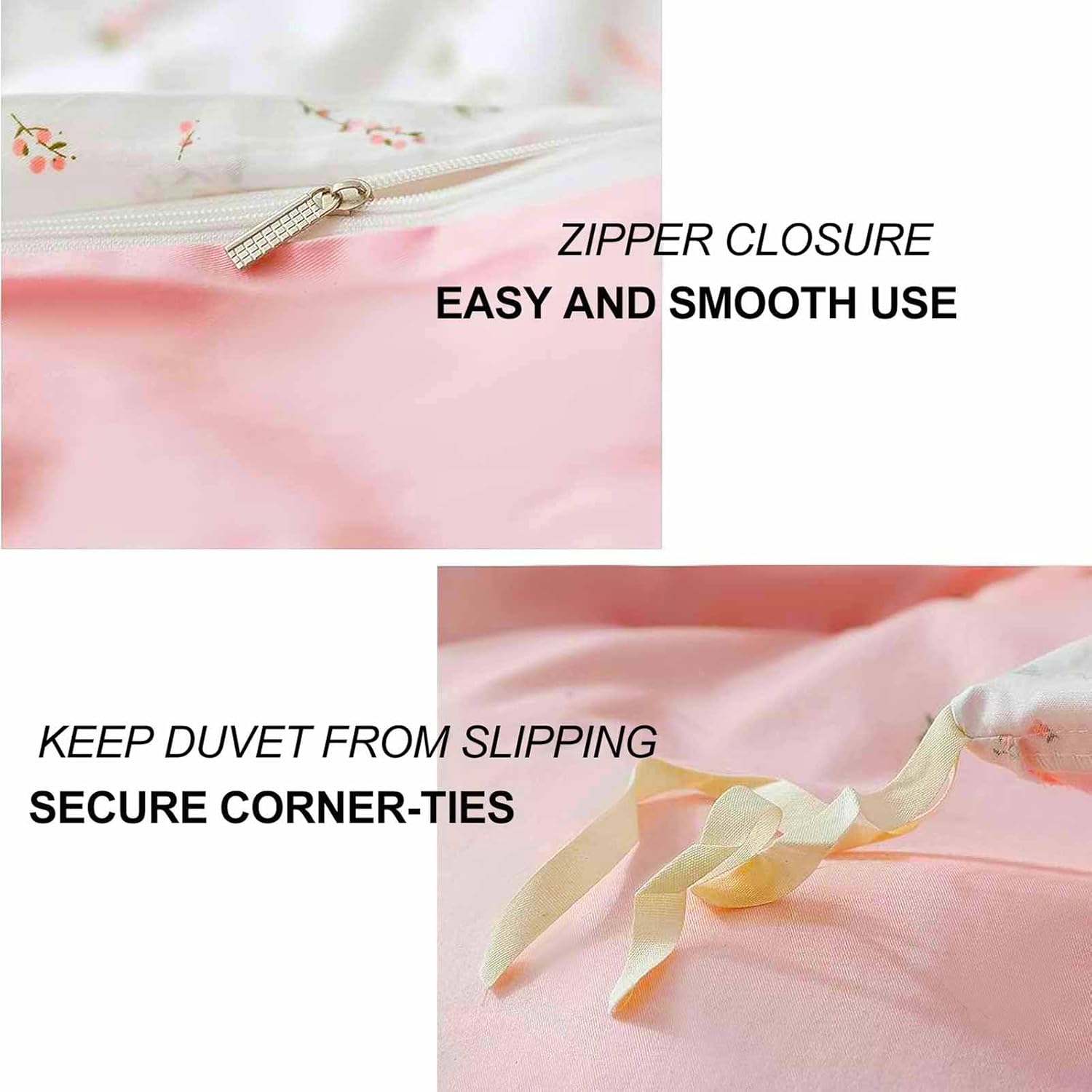 Nanko Pink Floral Queen Duvet Cover Set 3 Piece