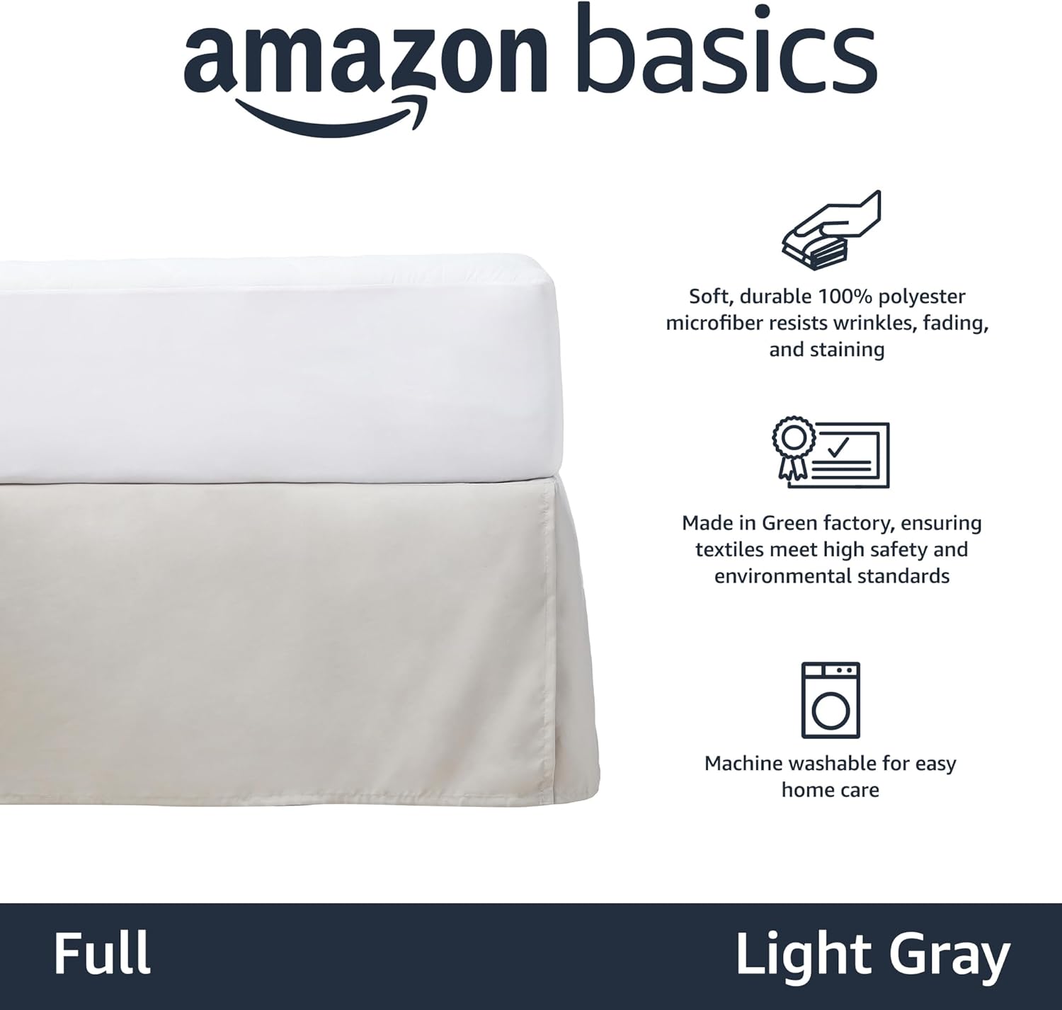 Amazon Basics Full Light Grey Bed Skirt