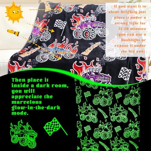 AISDE Glow in The Dark Truck Blanket for Boys 60x50