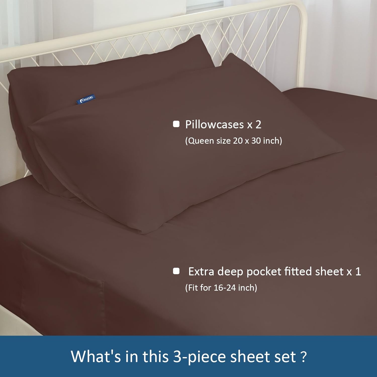 Moonsea Deep Pocket Twin Sheet Set for Kids Air Mattress - Brown