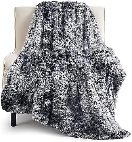 Bedsure Fuzzy Sherpa Faux Fur Twin Blanket Tie Dye Grey Cozy Gift