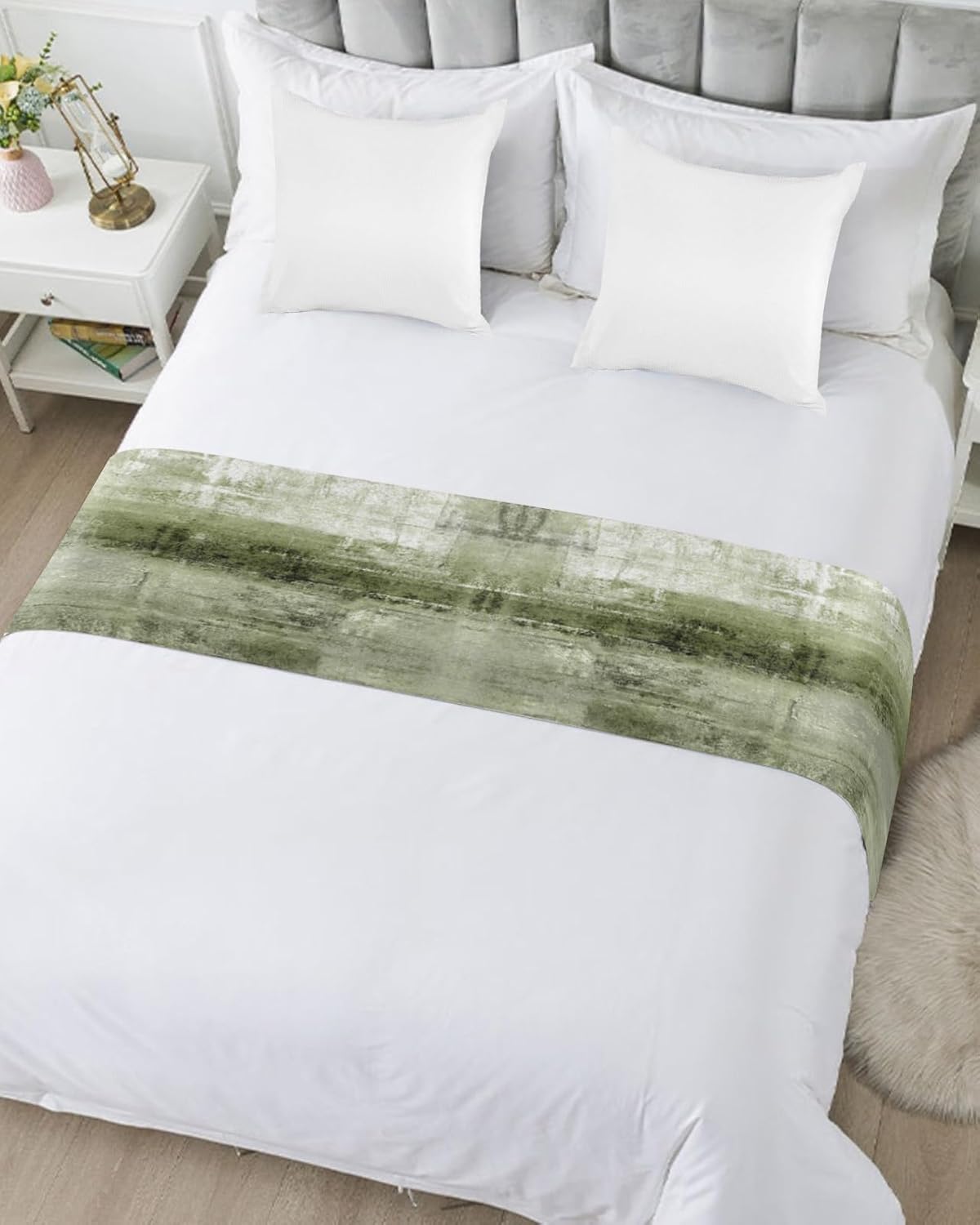 Ldtrchee Queen Bed Runner Sage Green Satin Decorative Scarf Throws