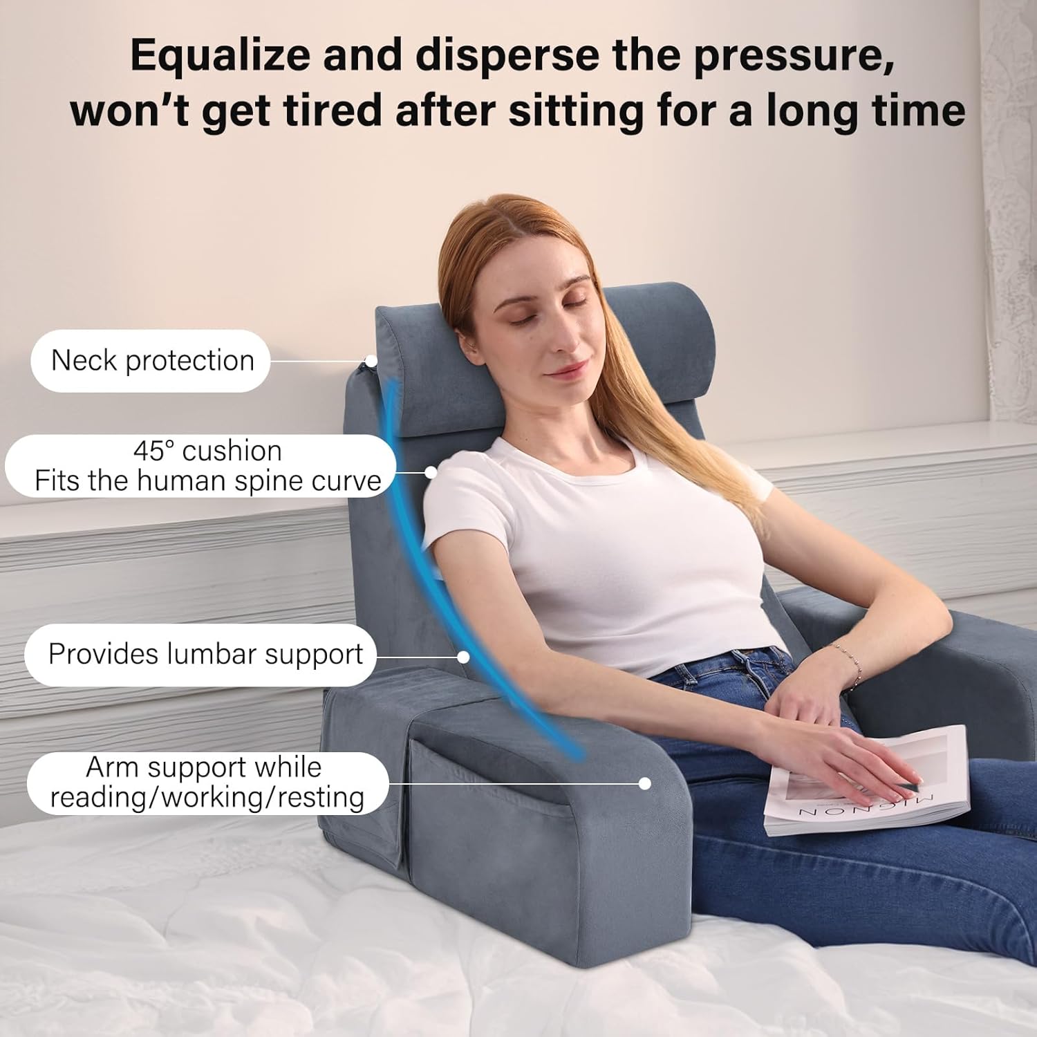 ENITYA Reading Pillow for Kids Teens Adults Grey