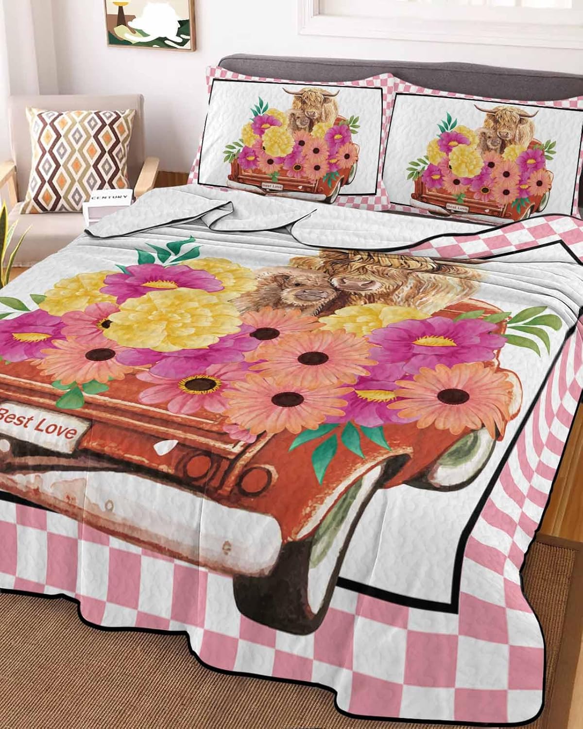 TocaHome Summer Quilt Twin XL 68x98 Inch Buffalo Plaid Comforter Set