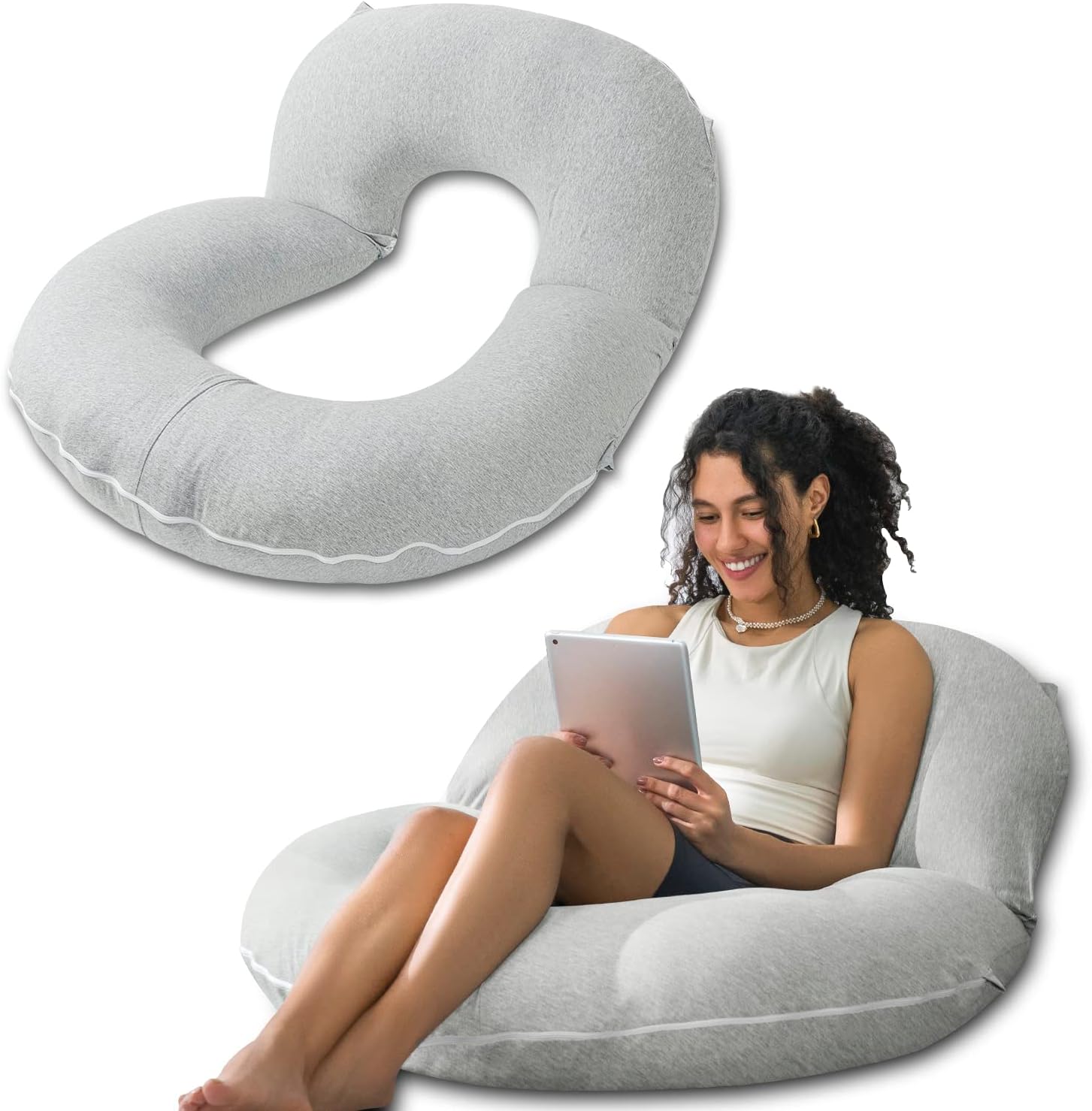 INSEN Reading Pillow Back Support Pillow for Bed Grey Jersey