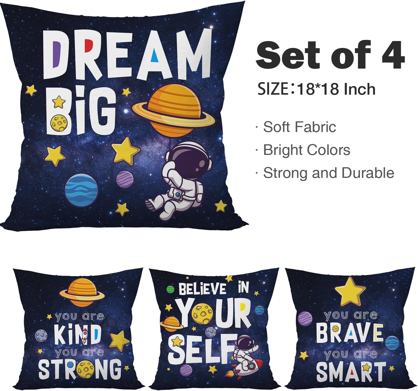 Yuzi-n Space Astronaut Pillow Covers Set of 4 Navy Blue