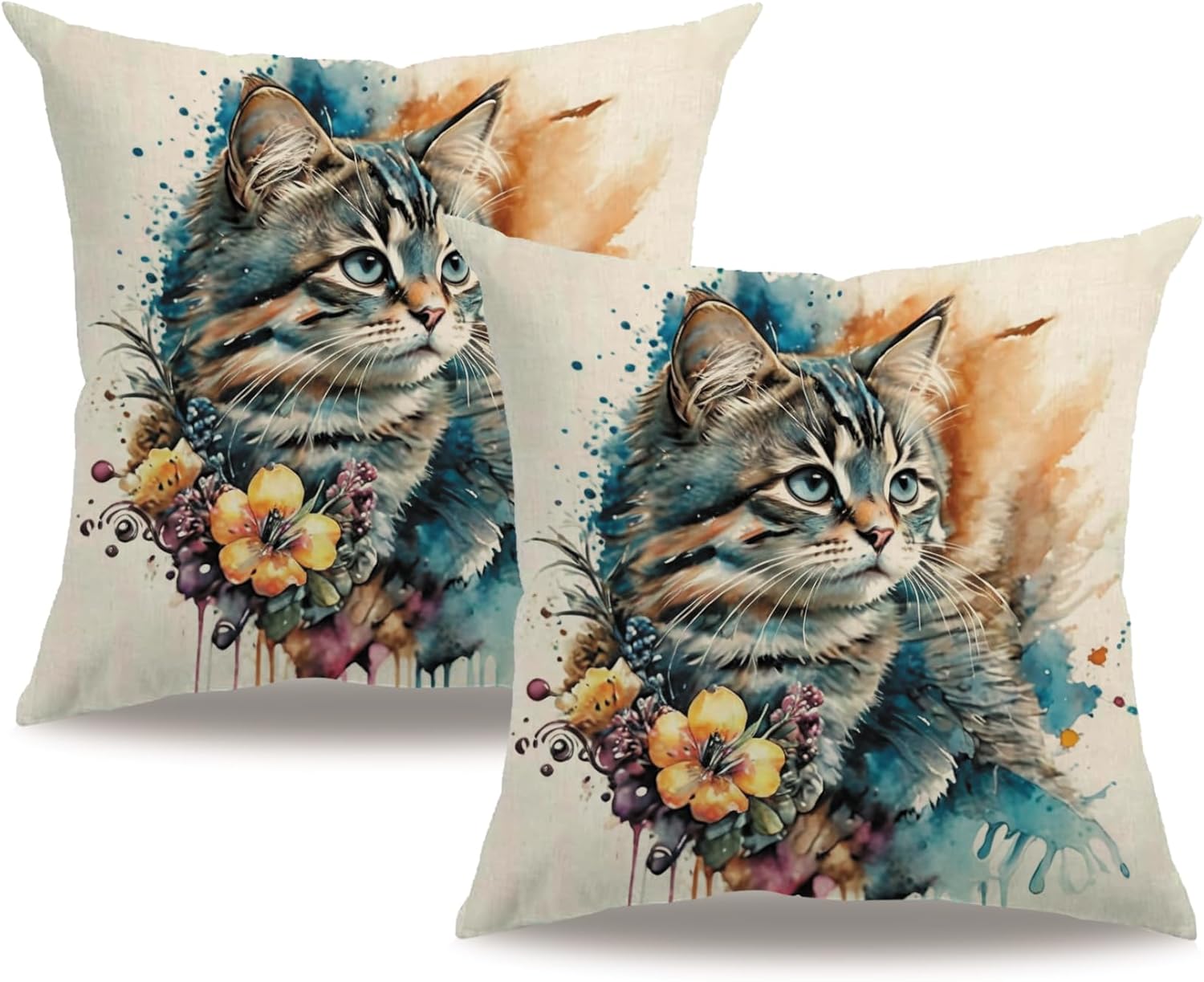 7COLORROOM Watercolor Animals Throw Pillow Covers 2 Pack