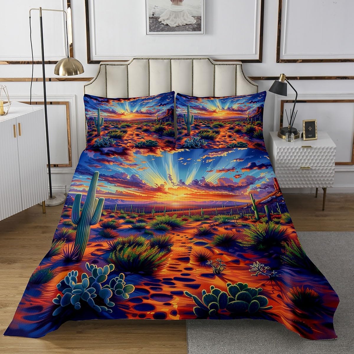 Erosebridal Neon Cactus Bedspread Set Queen Size