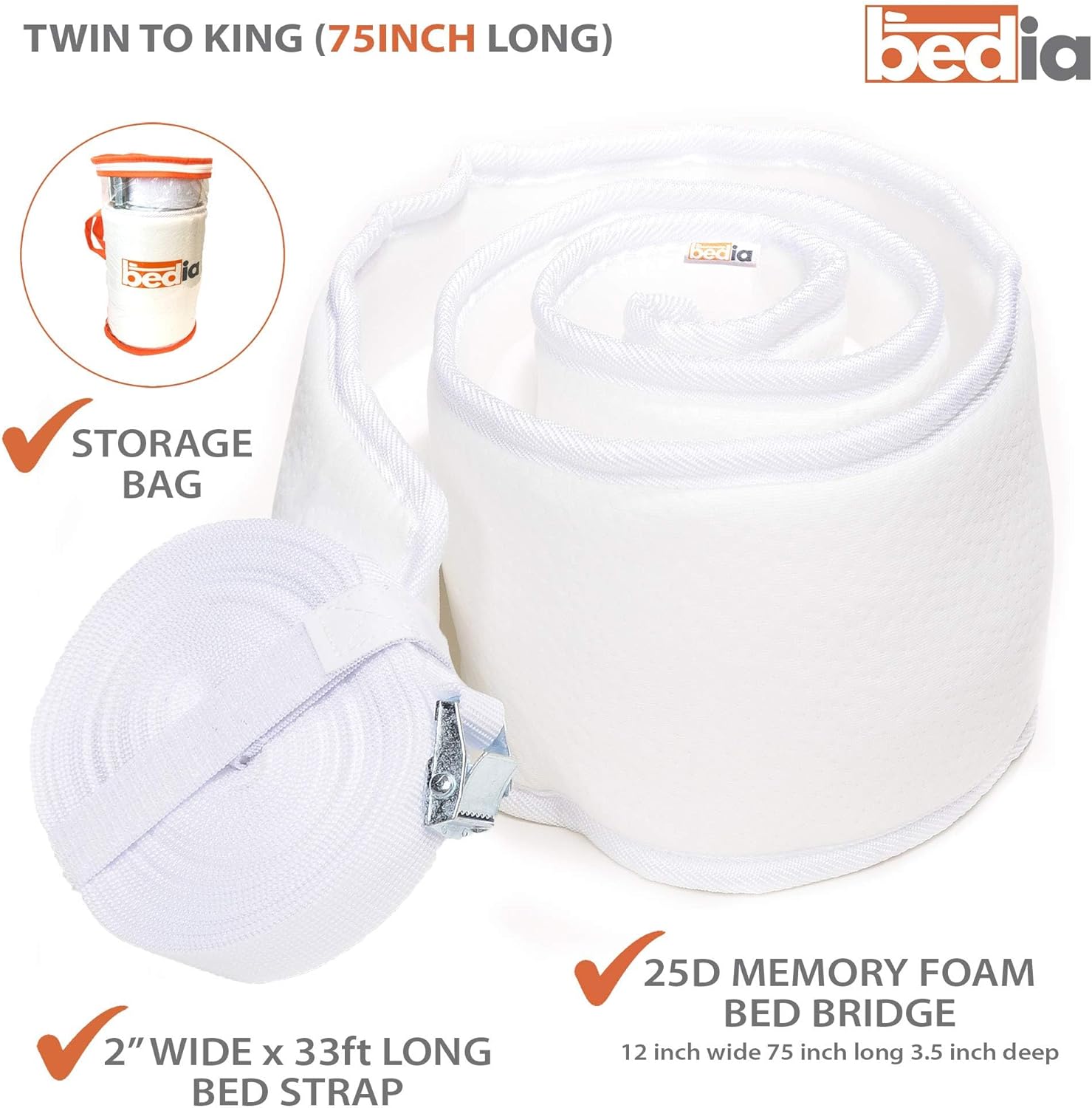 Bedia 12-Inch Bed Bridge Twin to King Converter Kit