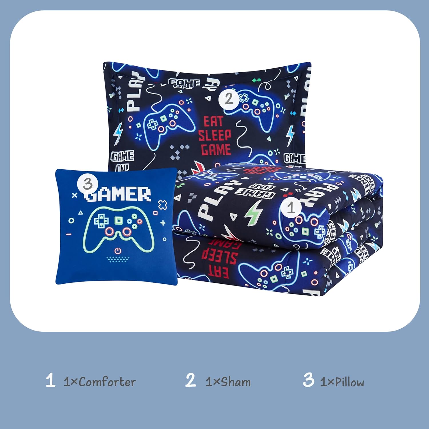 Glow in the Dark Gamer Comforter Set Twin Size