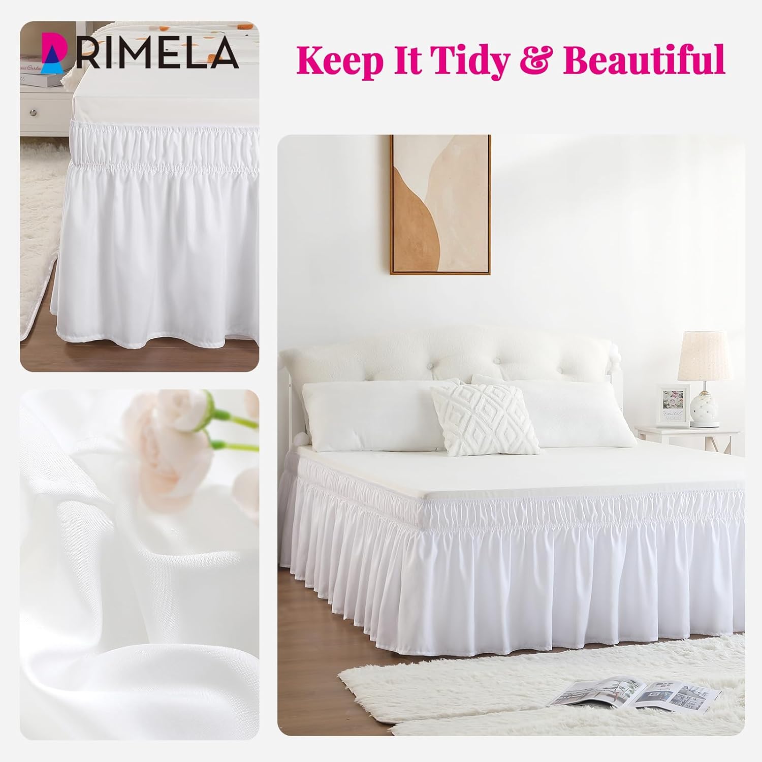 RIMELA Queen Size 15 Inch Drop Bed Skirt with Elastic Straps