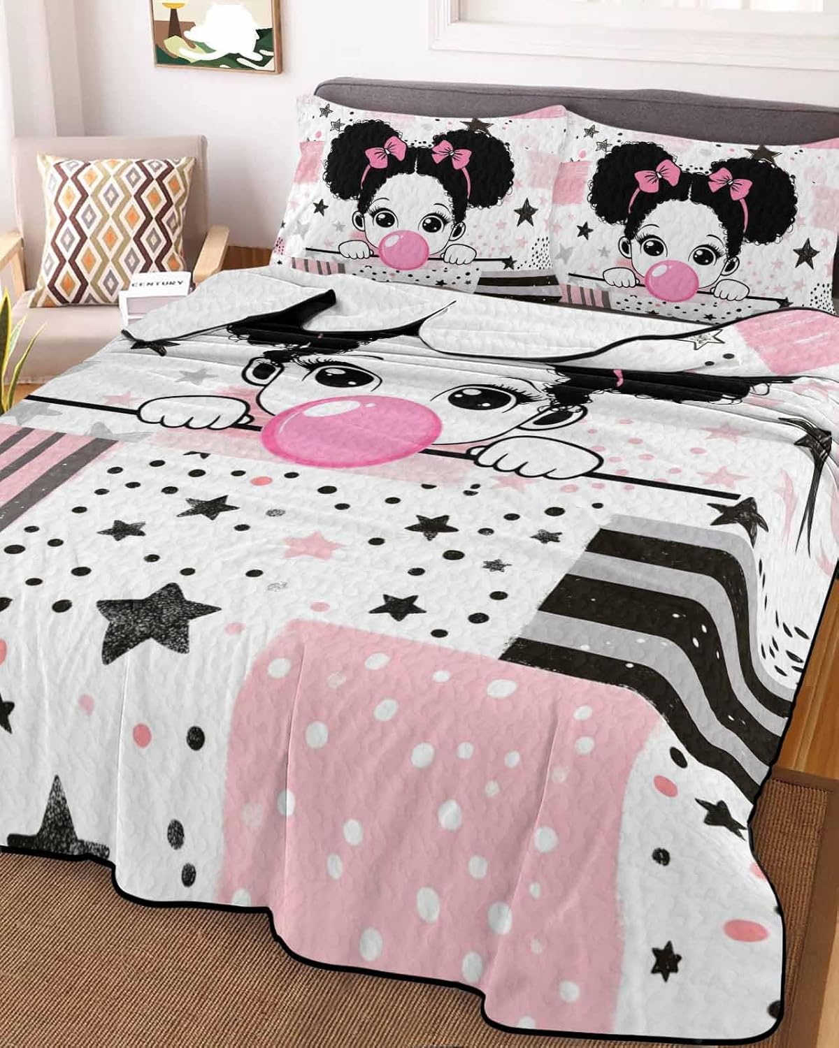 Stongaro Quilt Twin XL Cute Girl Comforter Set 3 Pieces