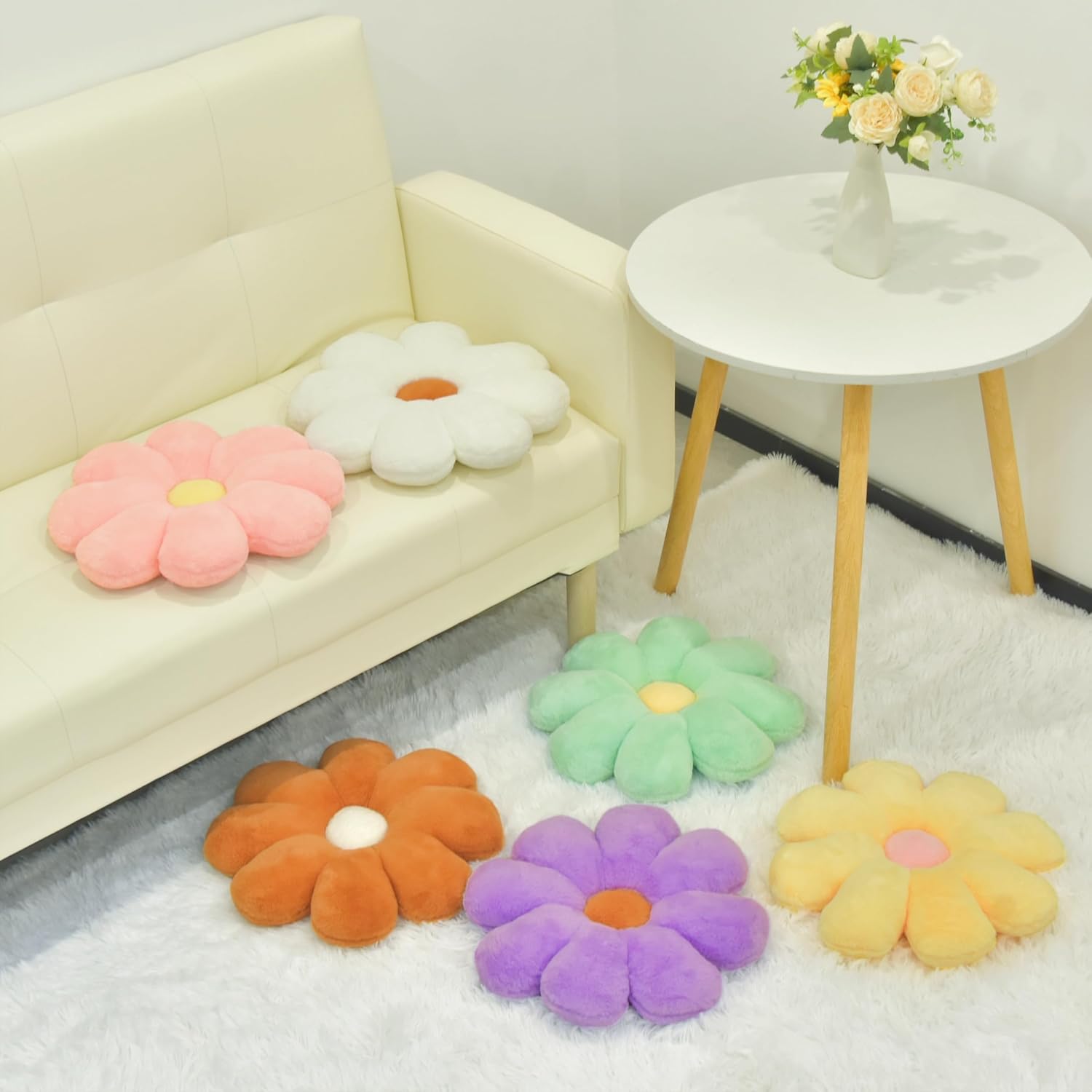 2 Pcs Daisy Flower Throw Pillows Set Pink White