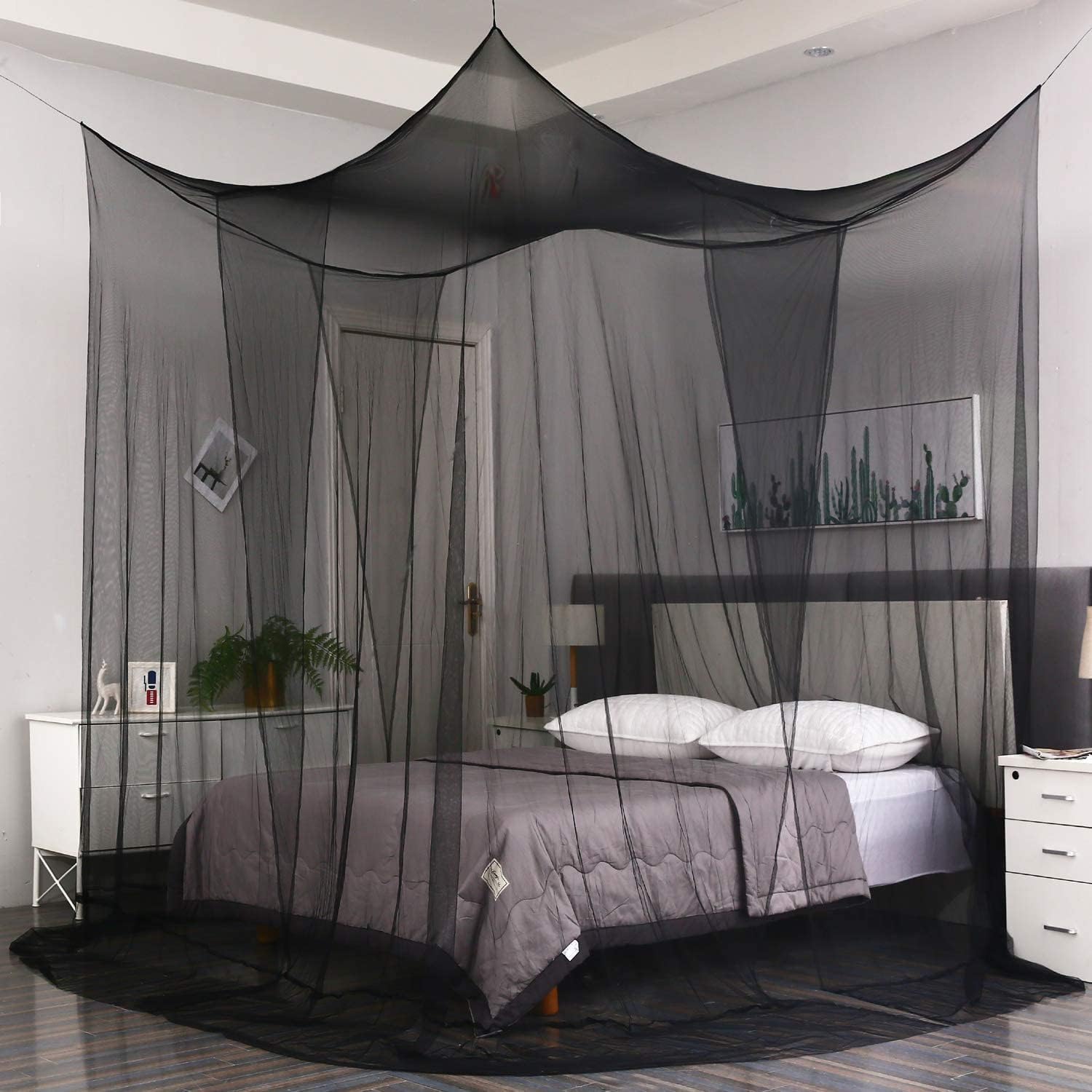 Mengersi Black Bed Canopy with 4 Openings Gothic Halloween Decor