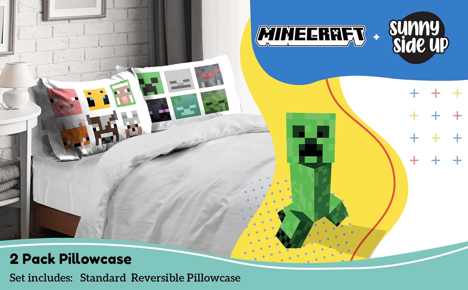 Sunny Side Up Minecraft Mobs Reversible Pillowcases