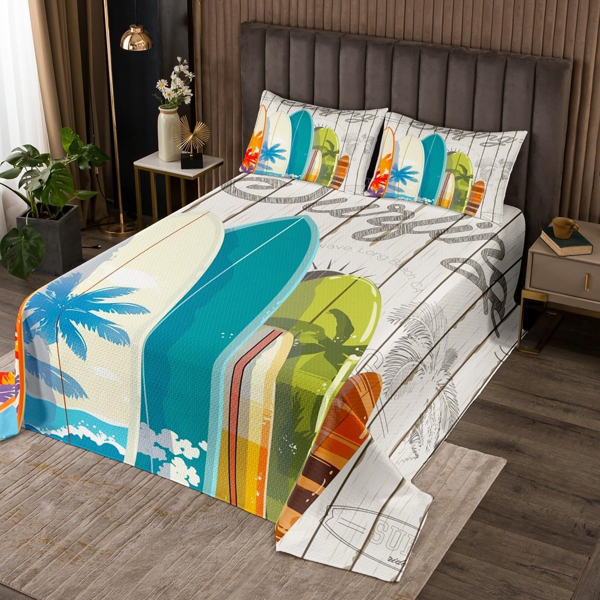 Manfei Kids Surfing Bedspread Queen Size with 2 Pillowcases