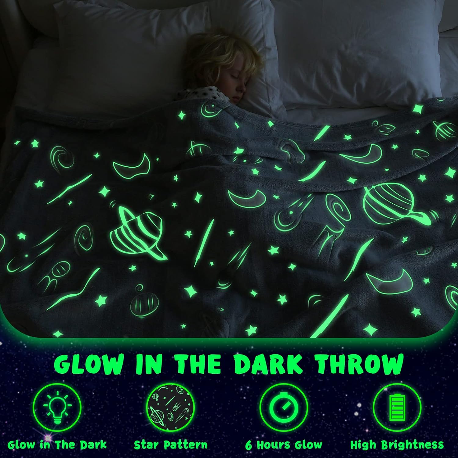 Inhand Glow in the Dark Stars Throw Blanket for Kids 1