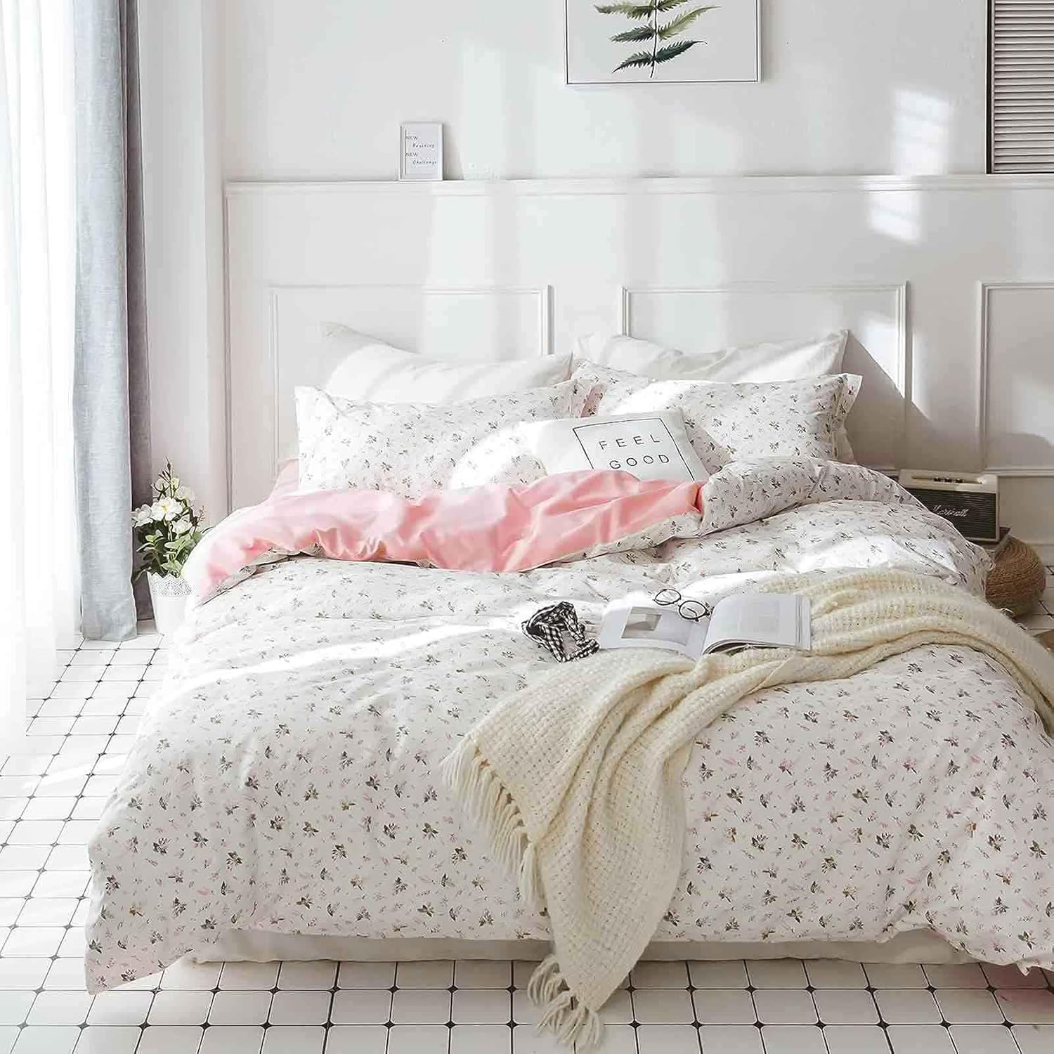Nanko Pink Floral Queen Duvet Cover Set 3 Piece