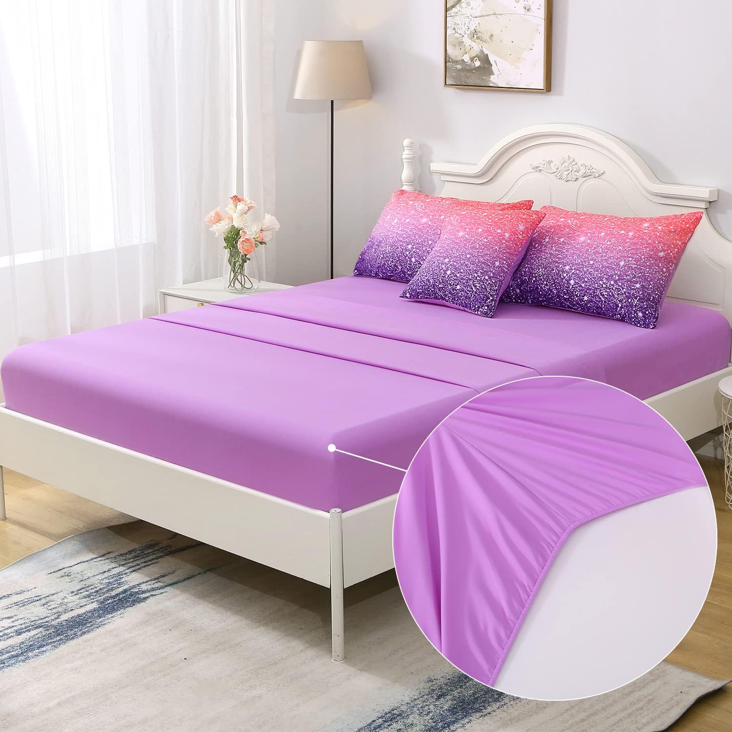 JQinHome Twin Pink Purple Comforter Set