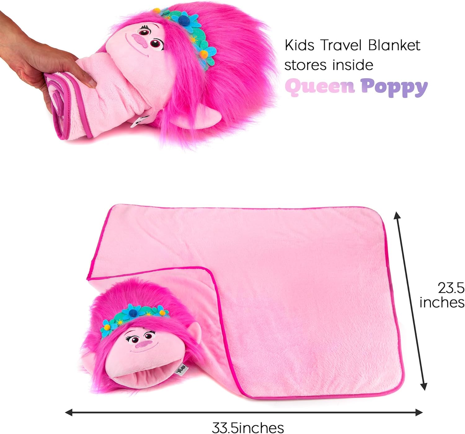 DREAMWORKS TROLLS Armrest Buddy Travel Pillow with Blanket - Queen Poppy 13