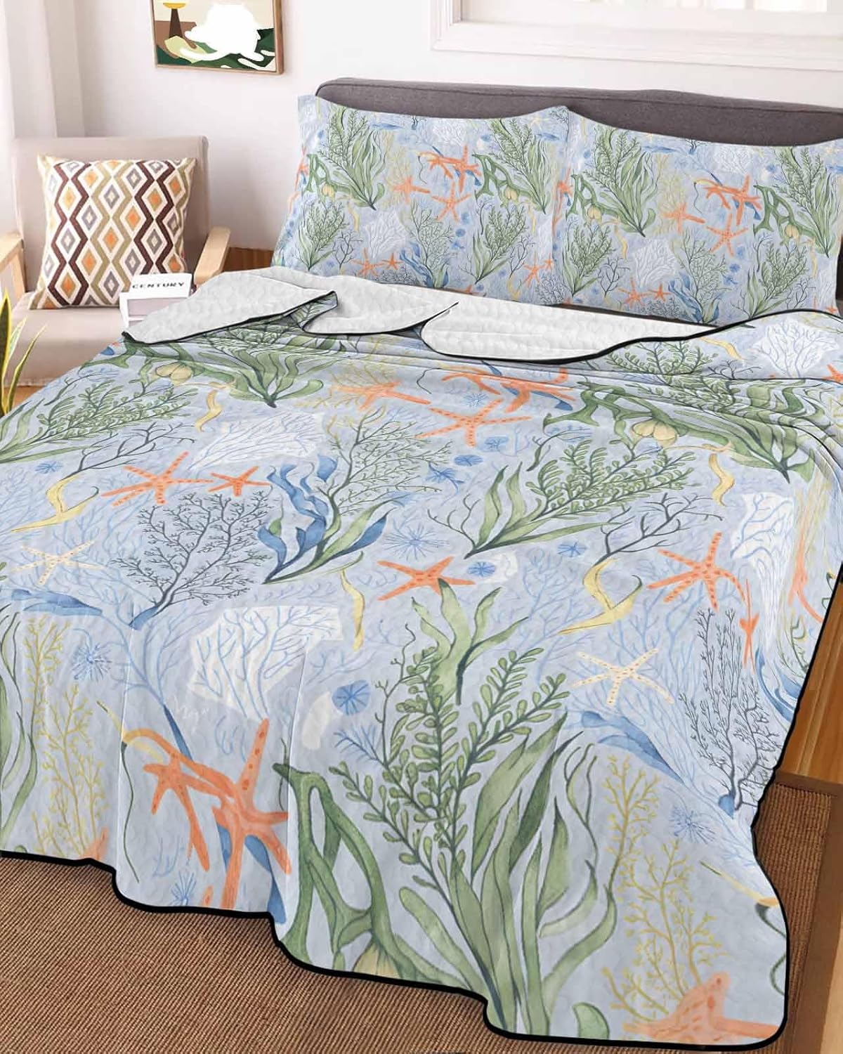 Stongaro Twin XL Green Coral Quilt Set 3 Piece